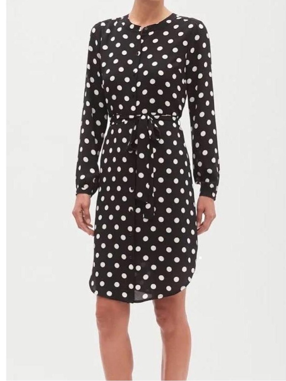 NWT! Banana Republic Factory Polka Dot Tie-Waist Long Sleeve Dress - Black/White